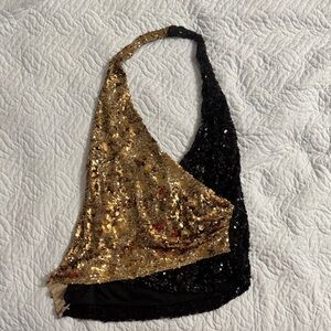 Zara Gold and Black Sequin Halter Top